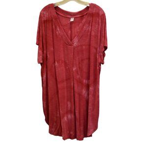 Old Navy Red Custom Bleach Dye Over-Size V-neck Top Size XXL Tall